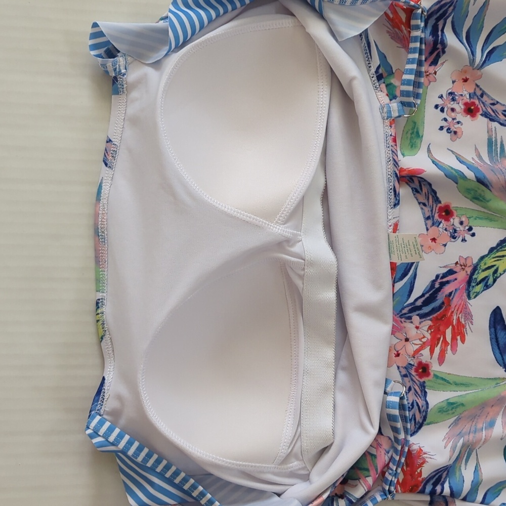 Oasis Ruffle Tropical Floral One Piece Swimsuit XXL Blue White - Picture 8 of 16
